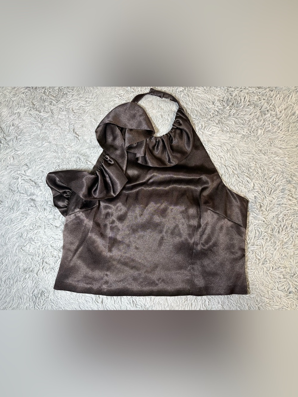 French Connection Black Satin Ruffle Halter Camisole